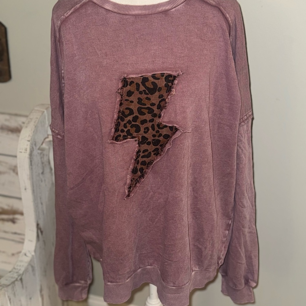 Easel Mauve Sweater with Leopard Lightning Bolt oversized